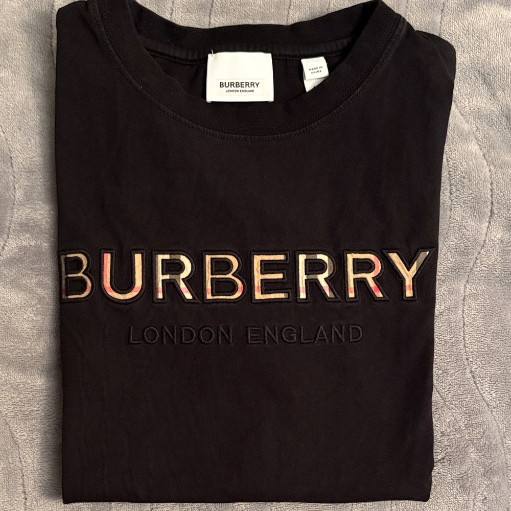 Burberry Black Tee with Multicolor Logo